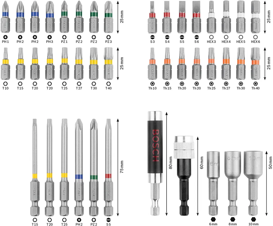 Professional 43-Piece Extra Hard Screwdriver Bit and Nutsetter Set (1/4&quot; Hexagonal Shank, Drill Driver Accessories, In Case)