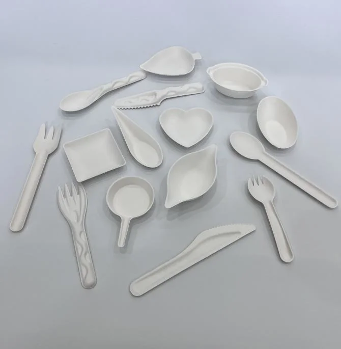 100% Disposable Biodegradable Sugarcane Pulp Bagasse Spoon Forks Knives Sets