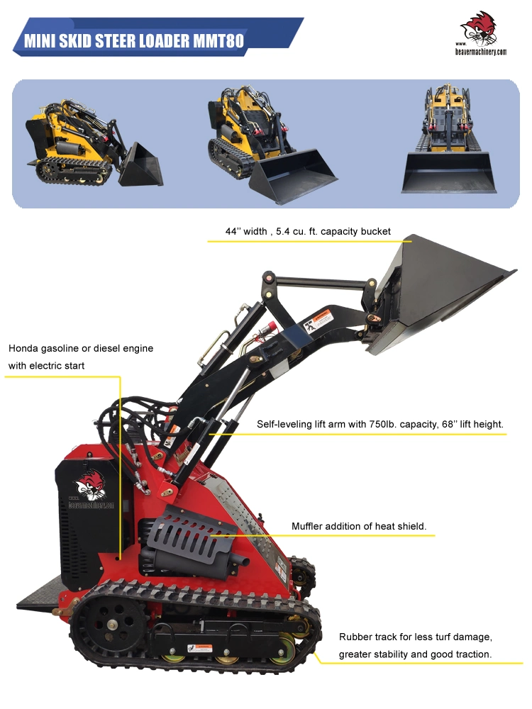 China Walk Behind Skid Steer Mini Loader Price with Digger for Sale