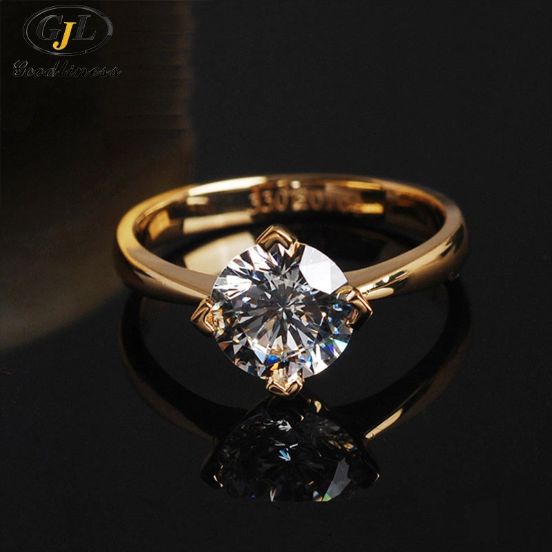 D Color Moissanite 18K Gold Four-Prong Wedding Ring for Women