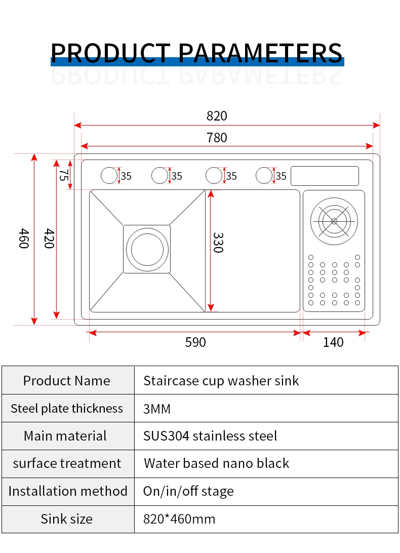 304 Stainless Steel Black Nano Kitchen Sink Knife Holder Cup Washer Multi-Purpose Set