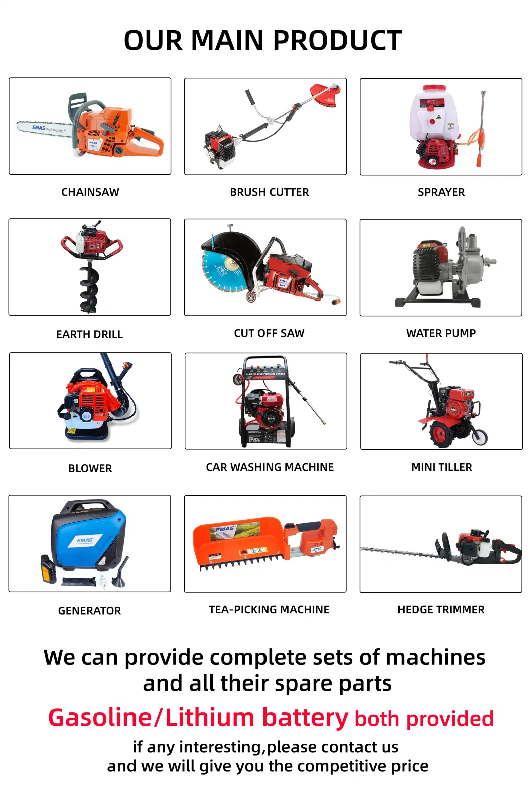 Emas 41.5cc Professional 2-Stroke Grass Trimmer 143 Brush Cutter with All Spare Parts