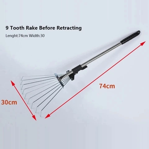 Stainless Steel Telescopic Garden Defoliation Harrow Farm Tools Leaf Rake