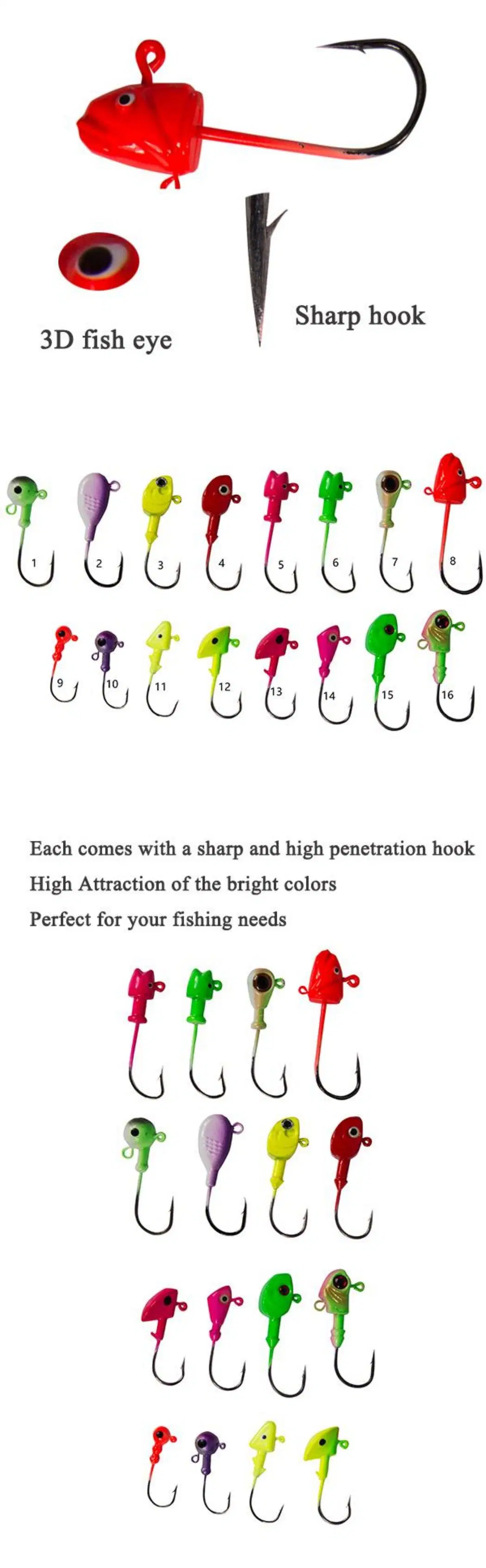 3D Fish Eye Lead Head/Jig Head Hooks High Carbon Steel for Saltwater