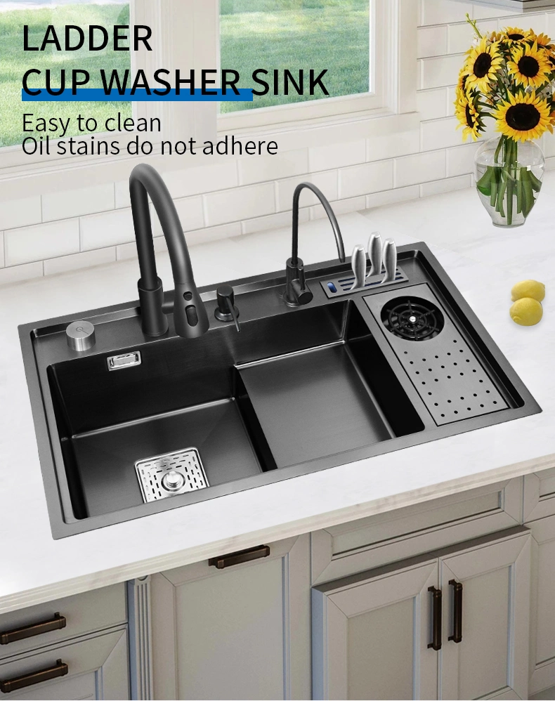 304 Stainless Steel Black Nano Kitchen Sink Knife Holder Cup Washer Multi-Purpose Set