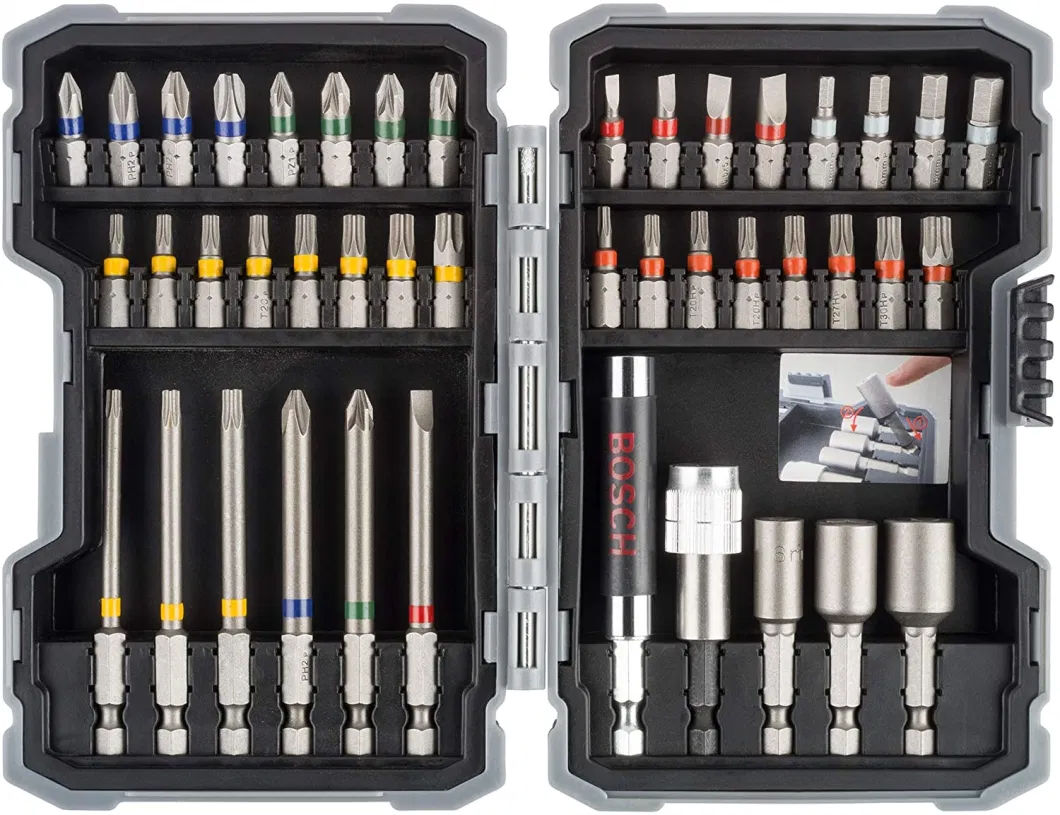 Professional 43-Piece Extra Hard Screwdriver Bit and Nutsetter Set (1/4&quot; Hexagonal Shank, Drill Driver Accessories, In Case)