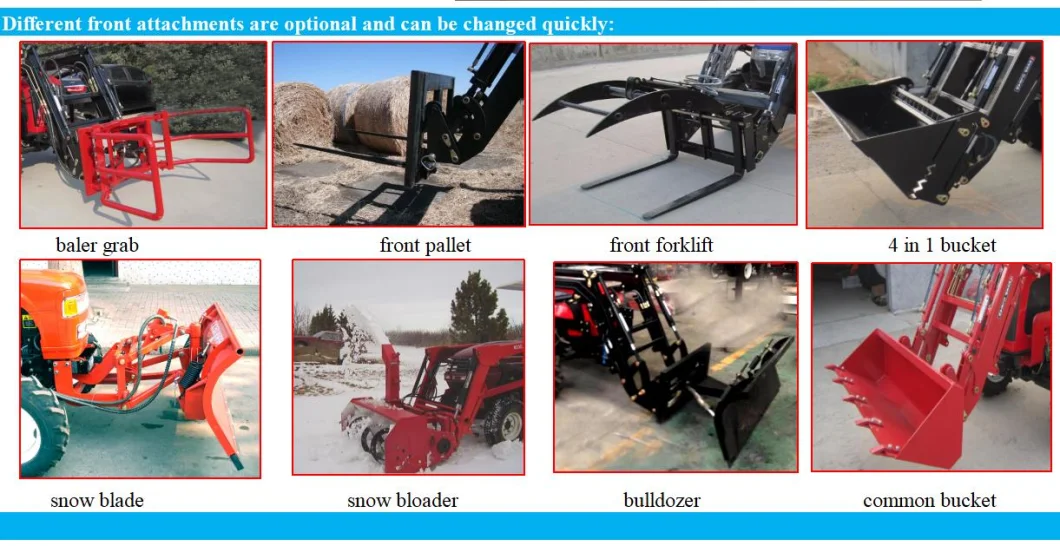 Agricultural Equipment Walking Power Tiller Tractor 70-100HP Front Loader with 4 in 1 Bucket