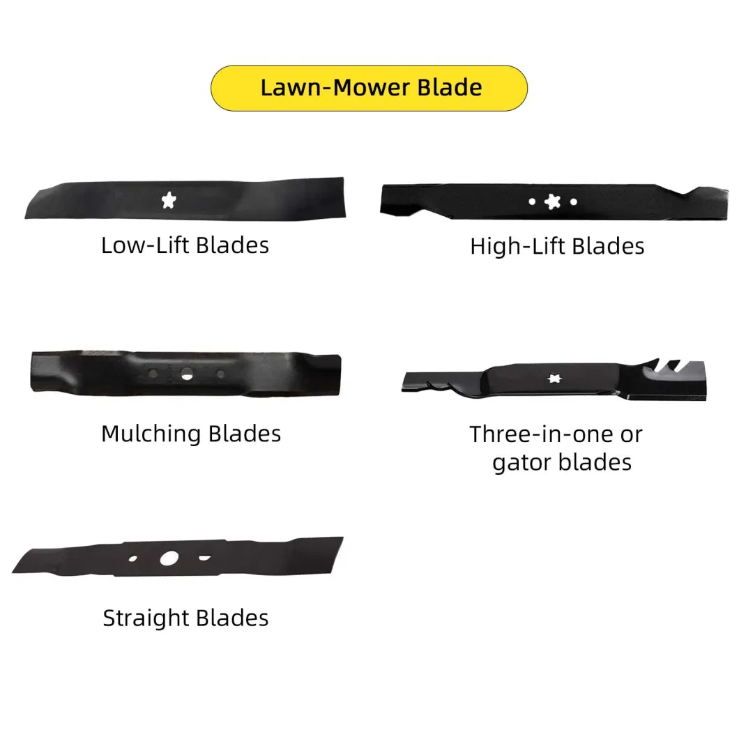 Straight Blades Low-Lift Blades High-Lift Blades Mulching Blade Three-in-One or Gator Blades Lawn Mower Blades for Lawn Mower Grass Cutter Machine