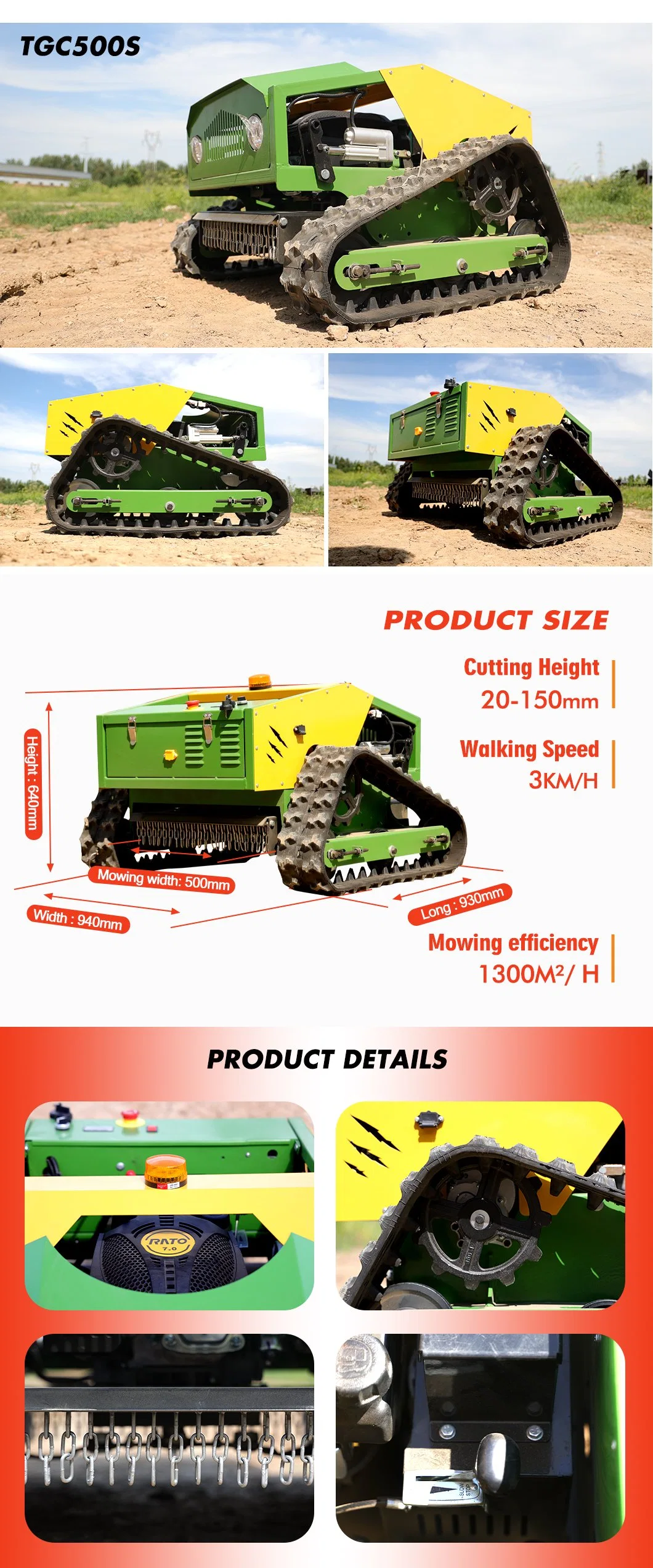 Multifunctional Remote Control Crawler Lawn Mower, Small Lawn Mower for Wasteland Mower on Road Slope