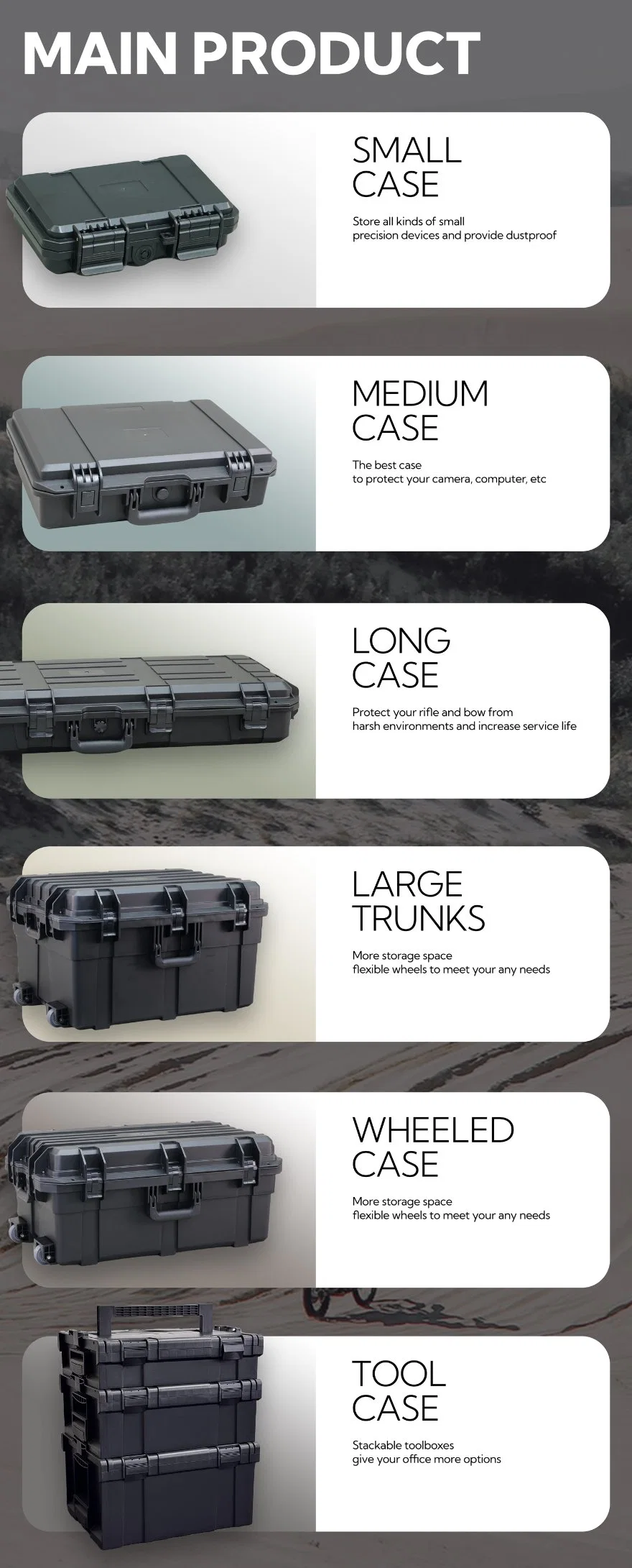 Plastic Small Hard with Foam ABS/PP Flight Case Waterproof Carrying Dustproof Tool Box Handle Tool Case