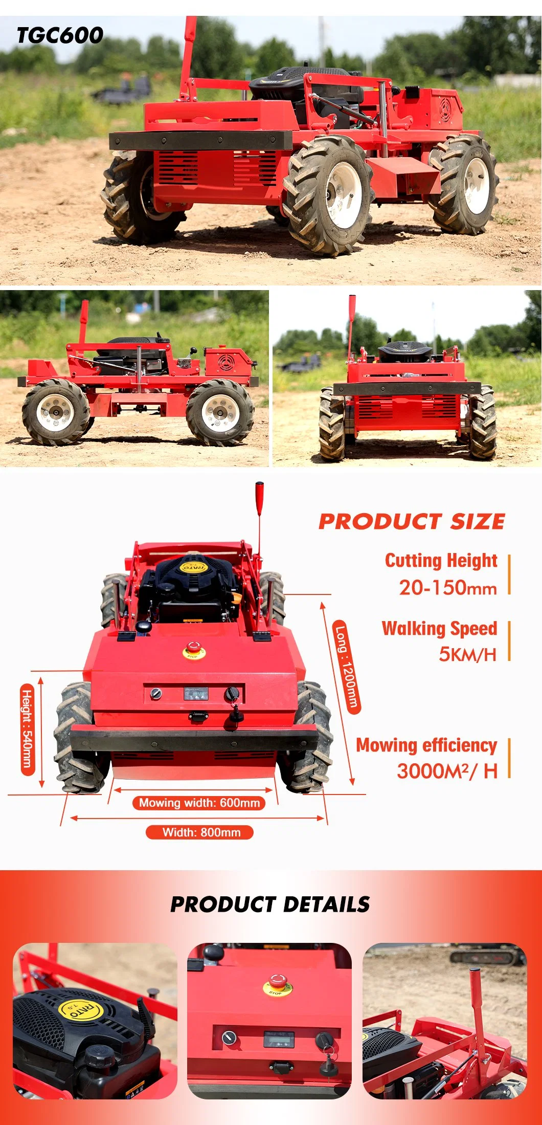 Multifunctional Remote Control Crawler Lawn Mower, Small Lawn Mower for Wasteland Mower on Road Slope