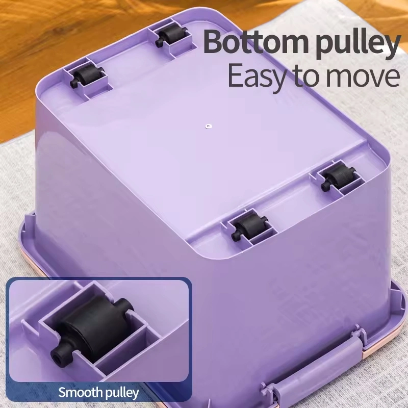 Colorful PP Plastic Storage Container Latching Box with Handle and Wheels for Cabinet Shelf Kitchen Bedroom Bathroom Office