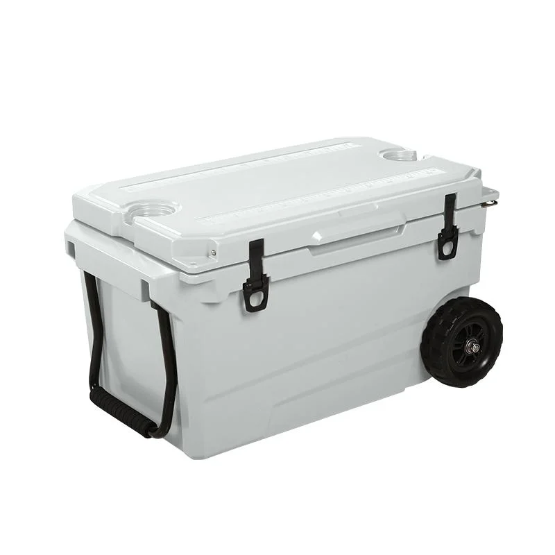 Customized LLDPE Camping Ice Chest Cooler Box with Big Metal Handle and Wheel