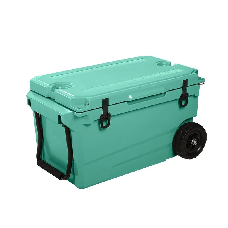 Customized LLDPE Camping Ice Chest Cooler Box with Big Metal Handle and Wheel