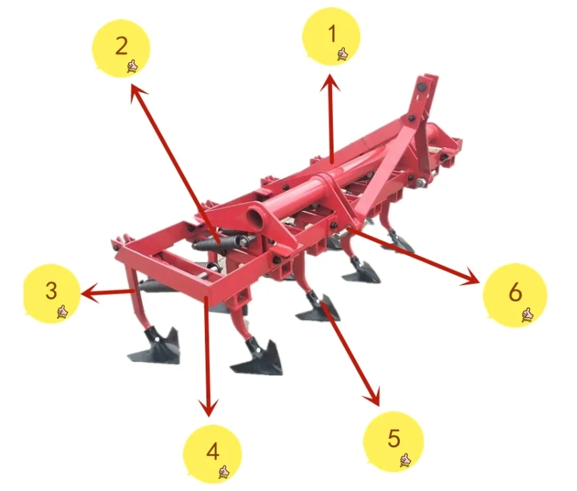 Agricultural Kubota Tractor Cultivator Farm Implement 3-Point Mounted Cultivator Tiller Spring Cultivator