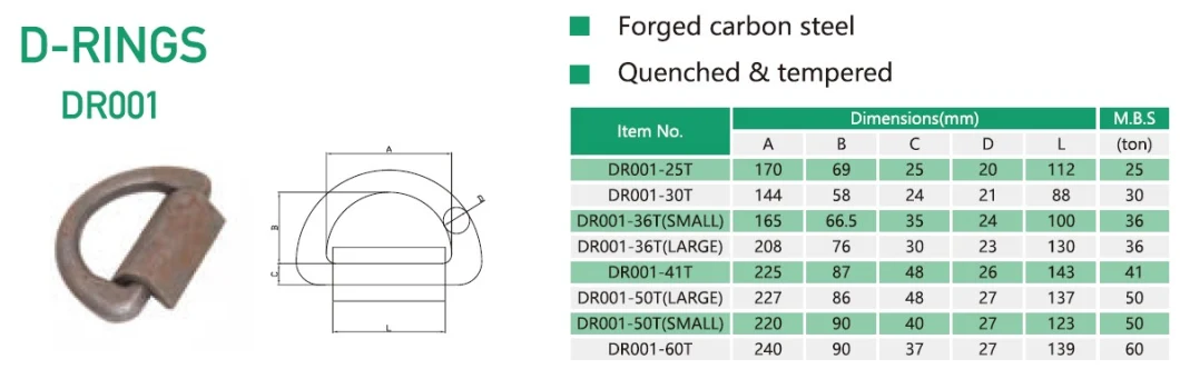 G70 Factory Price Steel Forged Lashing D Ring with Wraps