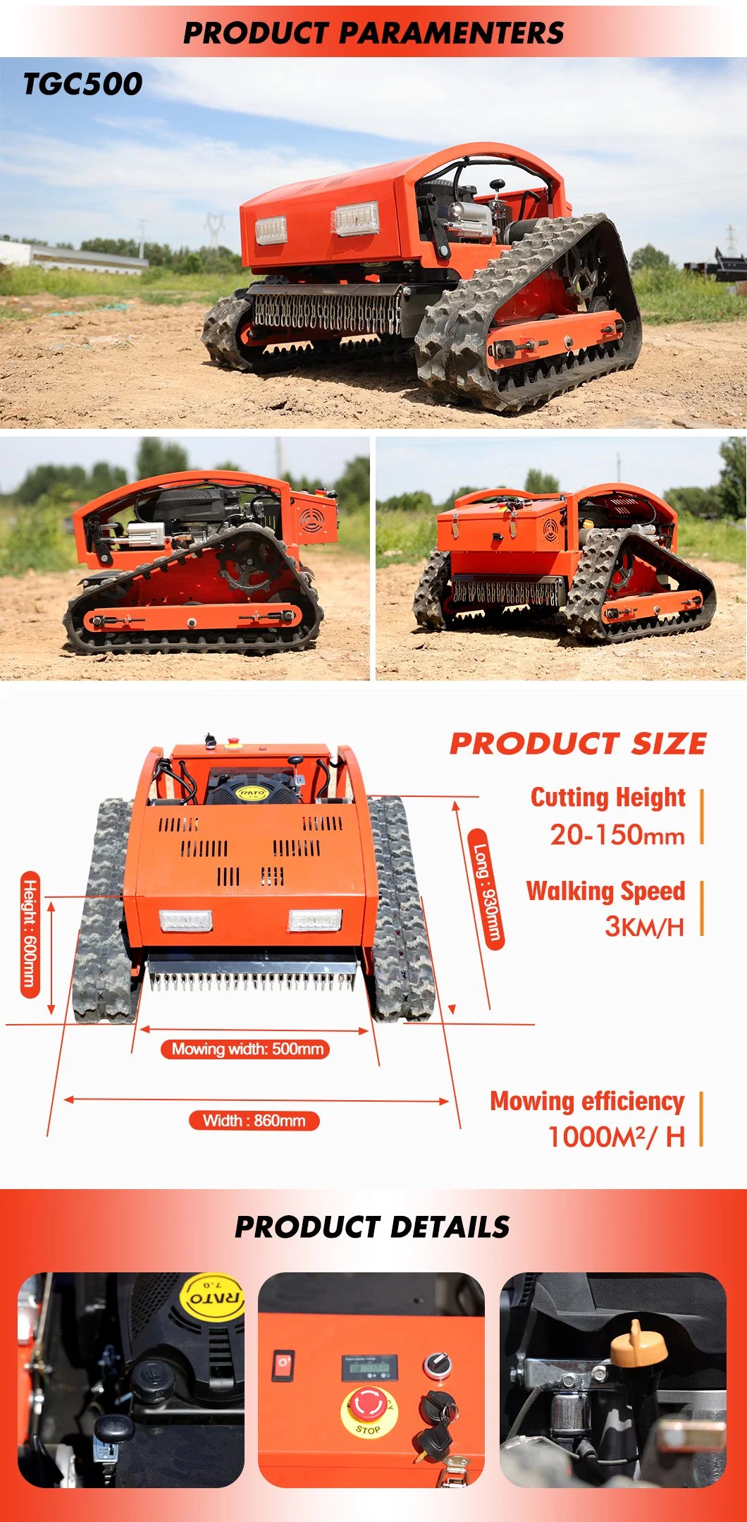 Multifunctional Remote Control Crawler Lawn Mower, Small Lawn Mower for Wasteland Mower on Road Slope