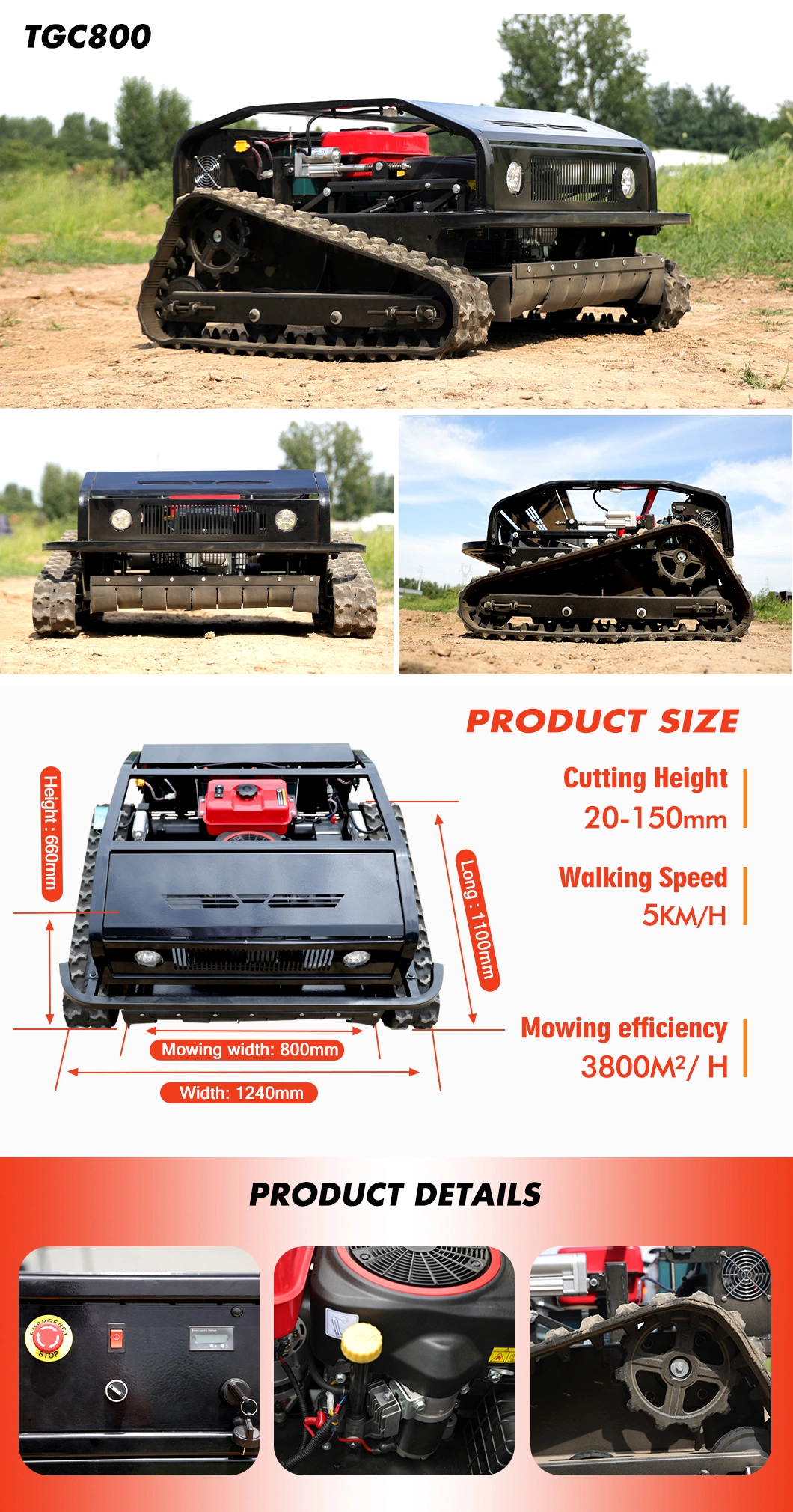 Multifunctional Remote Control Crawler Lawn Mower, Small Lawn Mower for Wasteland Mower on Road Slope