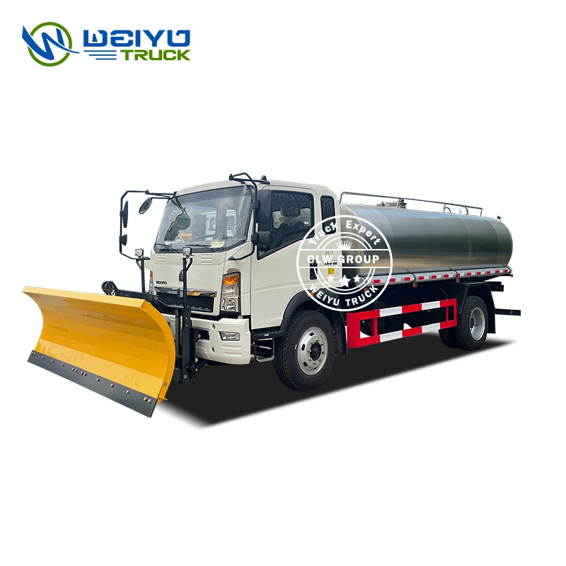 HOWO Stainless Steel 8t 10t Clean Drinking Water Transportation Truck with Snowplow