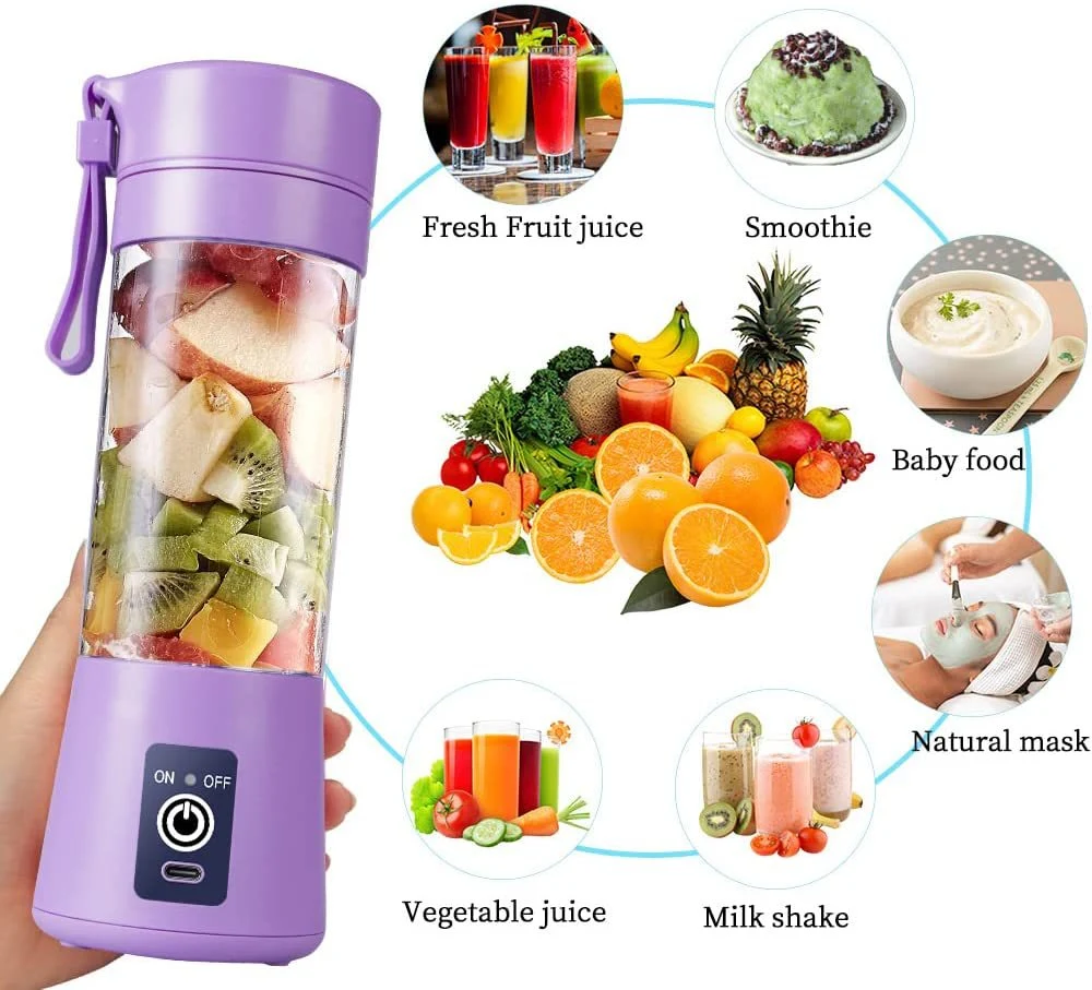 Mini Portable Rechargeable USB Fruit Juicer 6 Blades Electric Blender