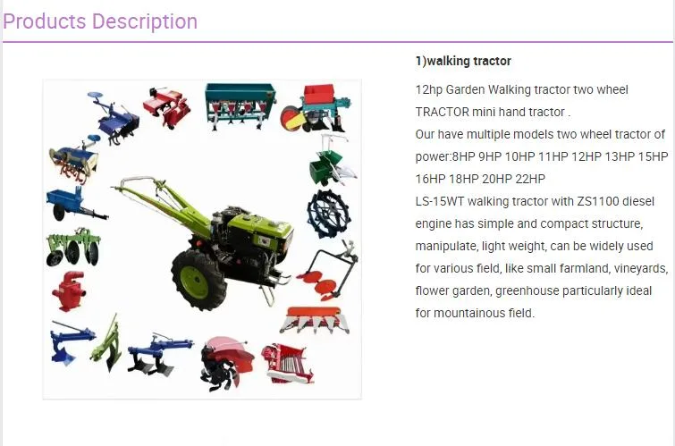 Agriculture Hand Garden 8HP Rear Tine Roller Chain Power Tiller Walking Tractor for Sale Kenya