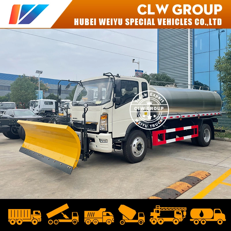 HOWO Stainless Steel 8t 10t Clean Drinking Water Transportation Truck with Snowplow