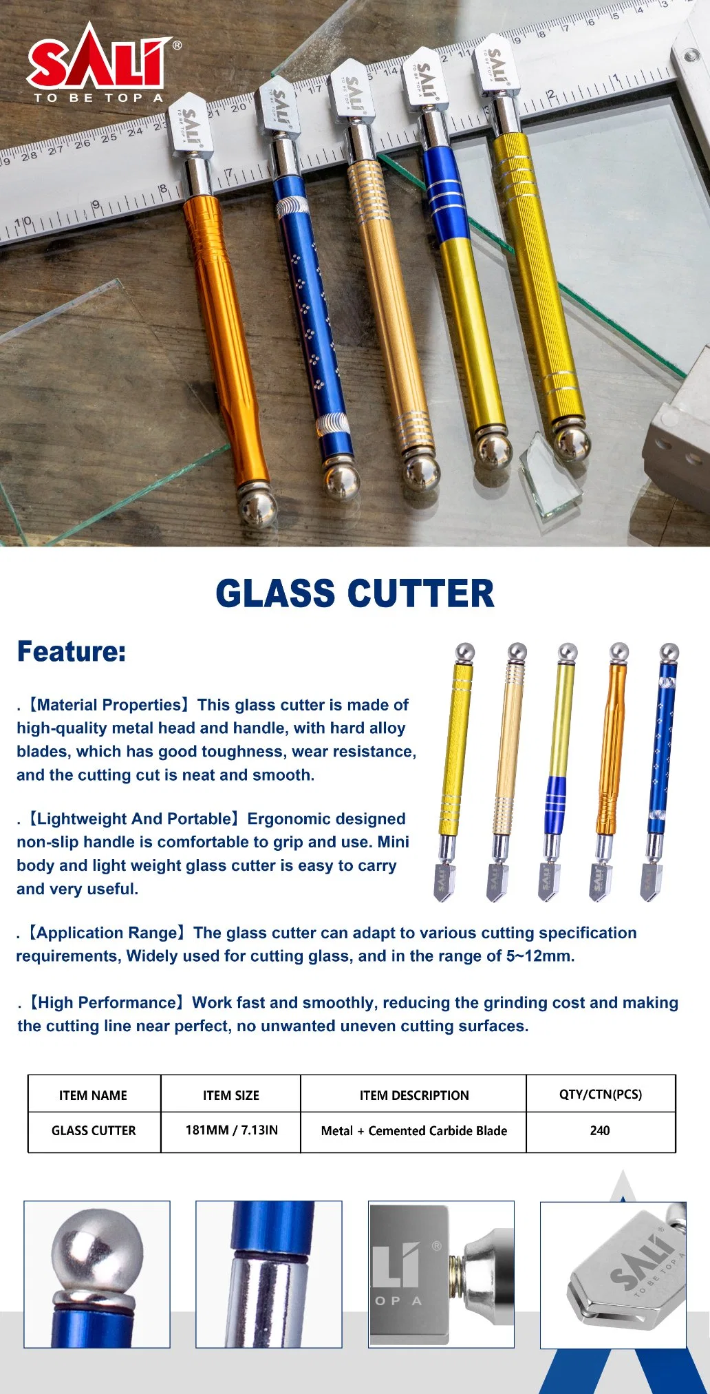 Sali 181mm Metal with Cemented Carbide Blade Glass Cutter