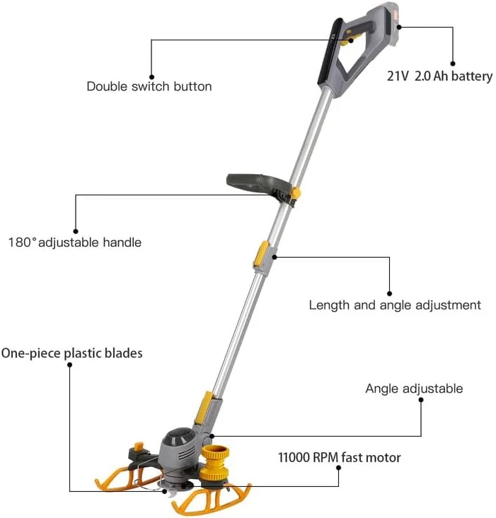 Folded Weed Cutter with Metal Blade, Cordless Garden Trimmer