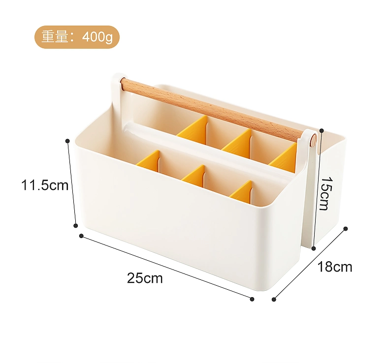 Multi-Functional Storage Box Stackable Portable Desktop Office Stationary Storage Box Cosmetic Organizer Box with Wooden Handle