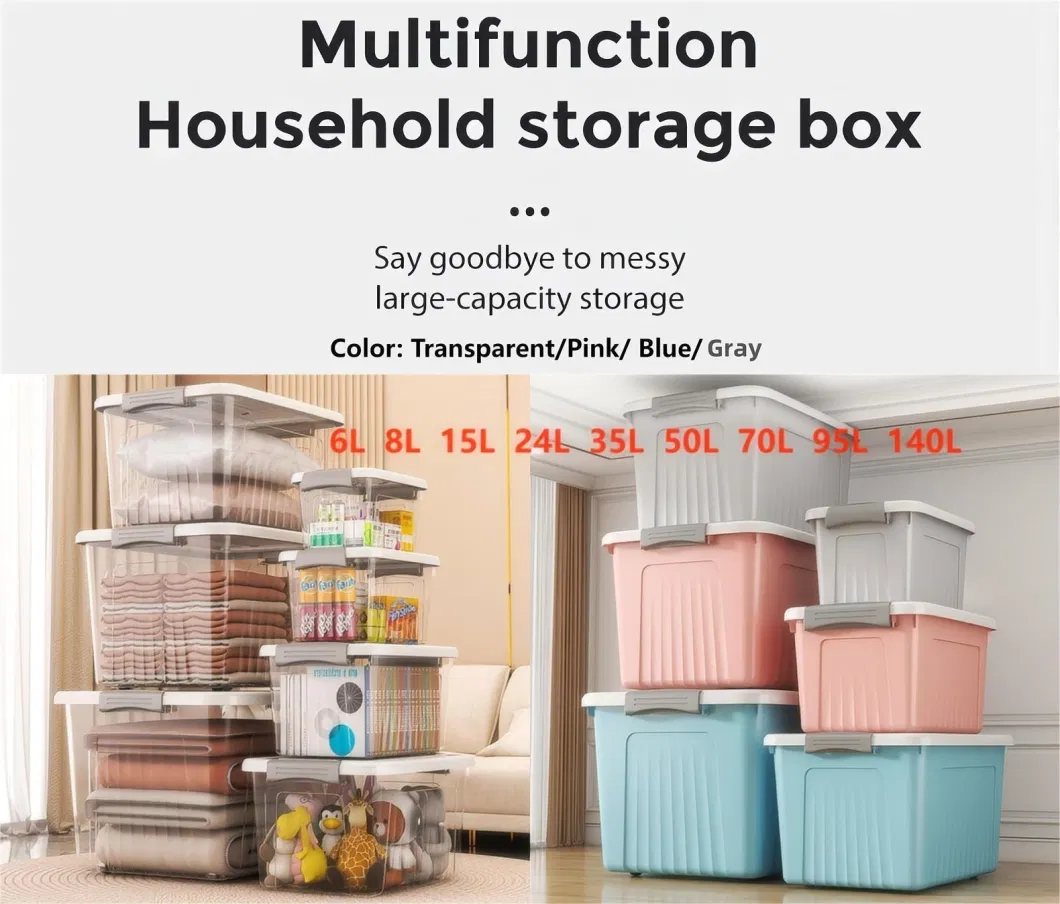 6L to 250L Large Space Plastic Storage Box with Wheels and Handle for Organizer