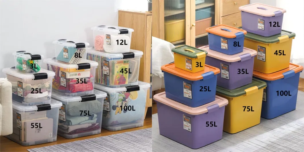 Colorful PP Plastic Storage Container Latching Box with Handle and Wheels for Cabinet Shelf Kitchen Bedroom Bathroom Office