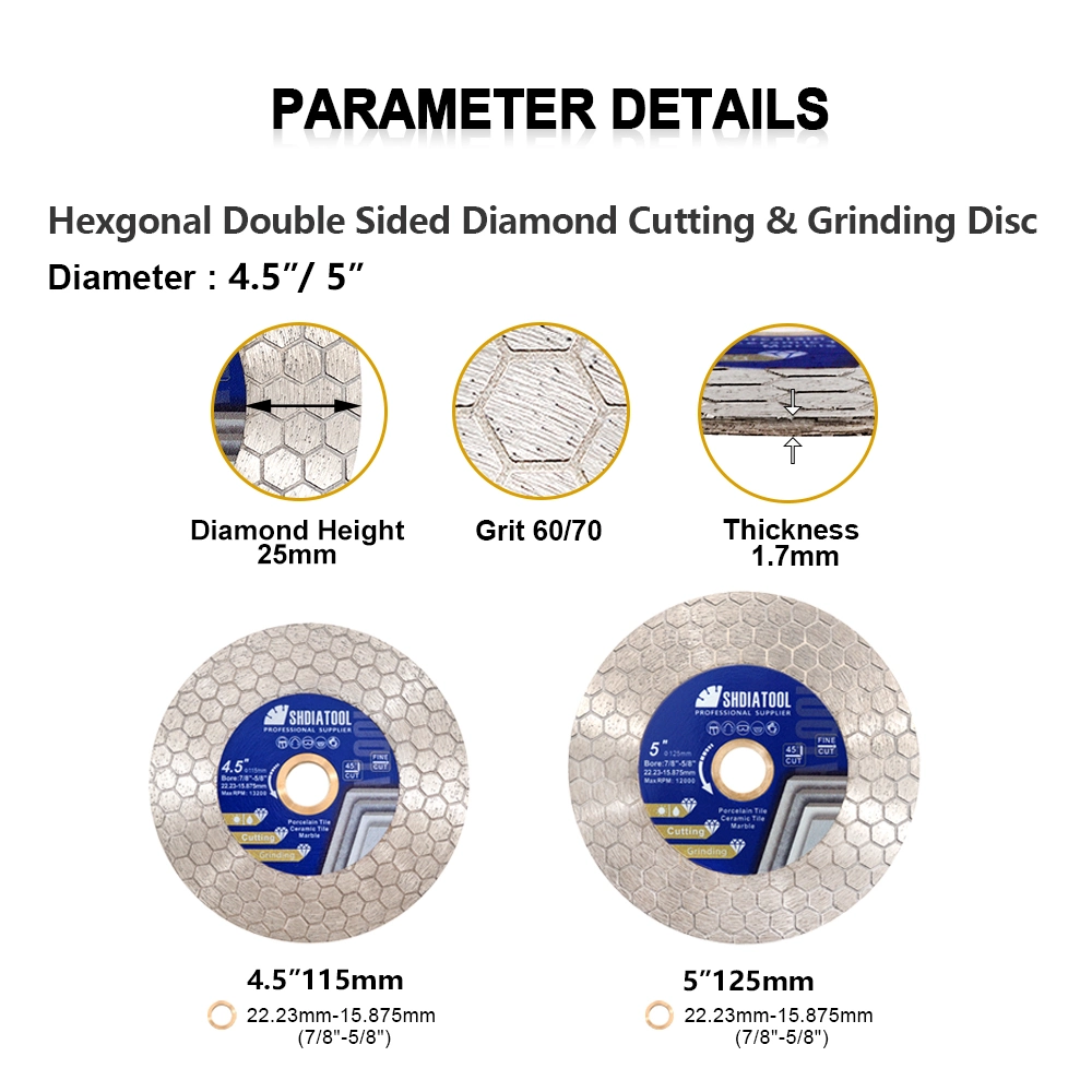 4.5&prime;&prime;/5&prime;&prime; Double Hexgonal Sided Hot Pressing Sintering Diamond Saw Blade Cutting Disc