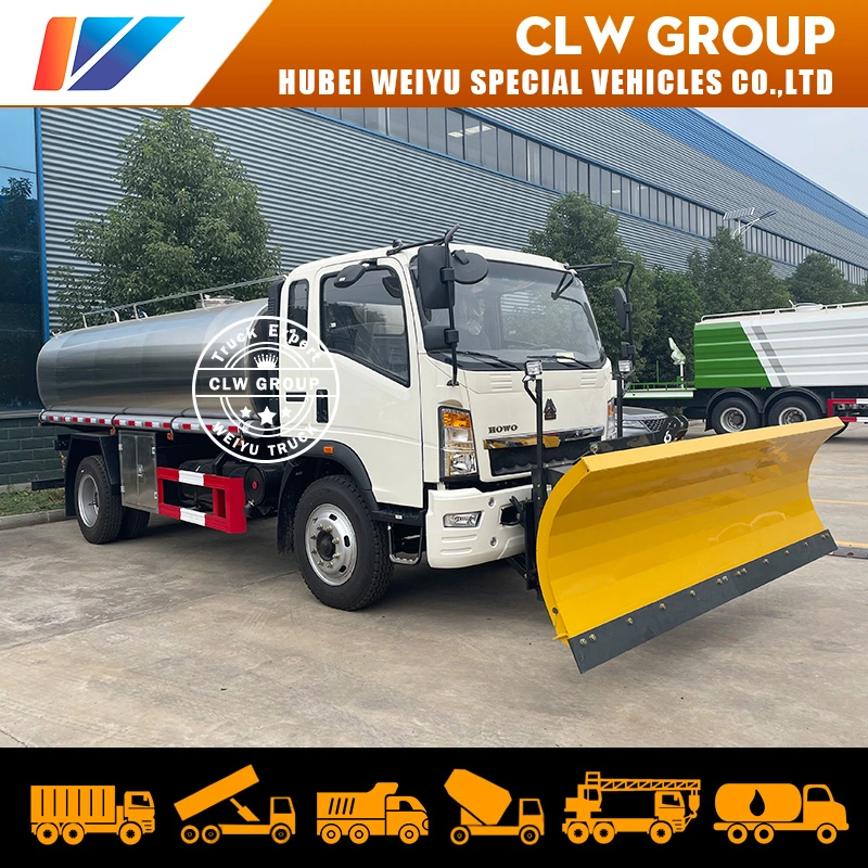 HOWO Stainless Steel 8t 10t Clean Drinking Water Transportation Truck with Snowplow