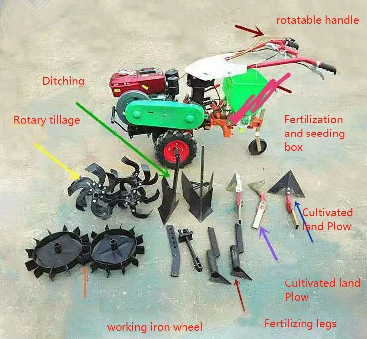 Mini Ratavator Rotary Cultivator Motocultor Diesel Prices Two Wheel Hand Tractor Power Weeder Tiller Motor Hoe Crawler Cultivato