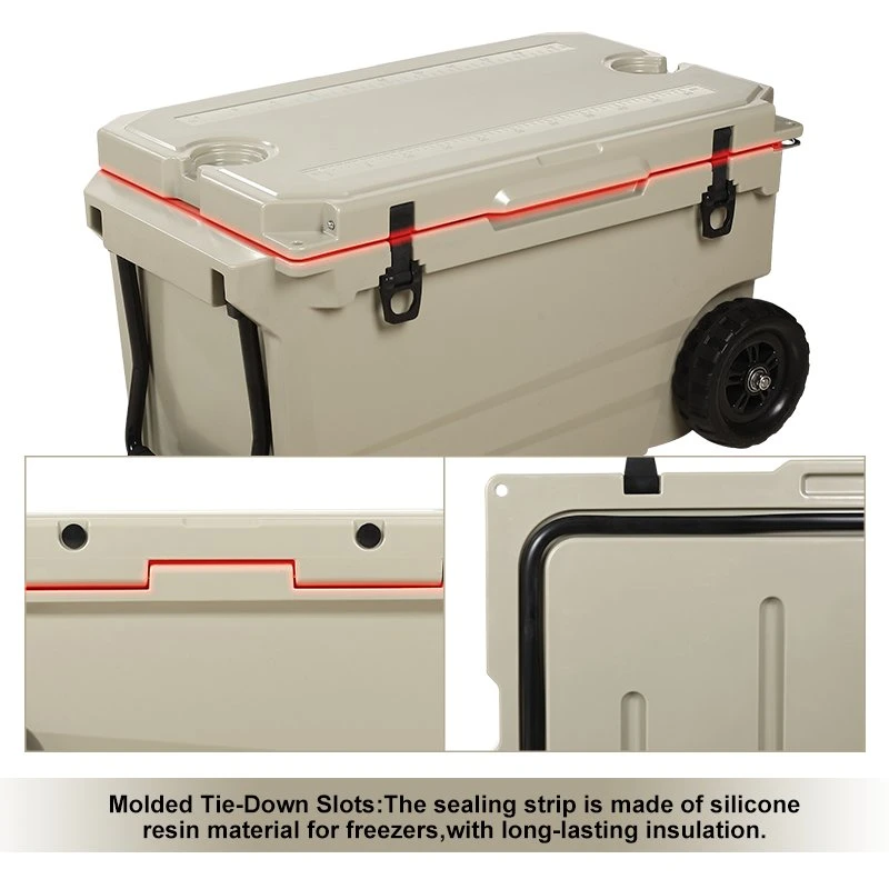 Customized LLDPE Camping Ice Chest Cooler Box with Big Metal Handle and Wheel