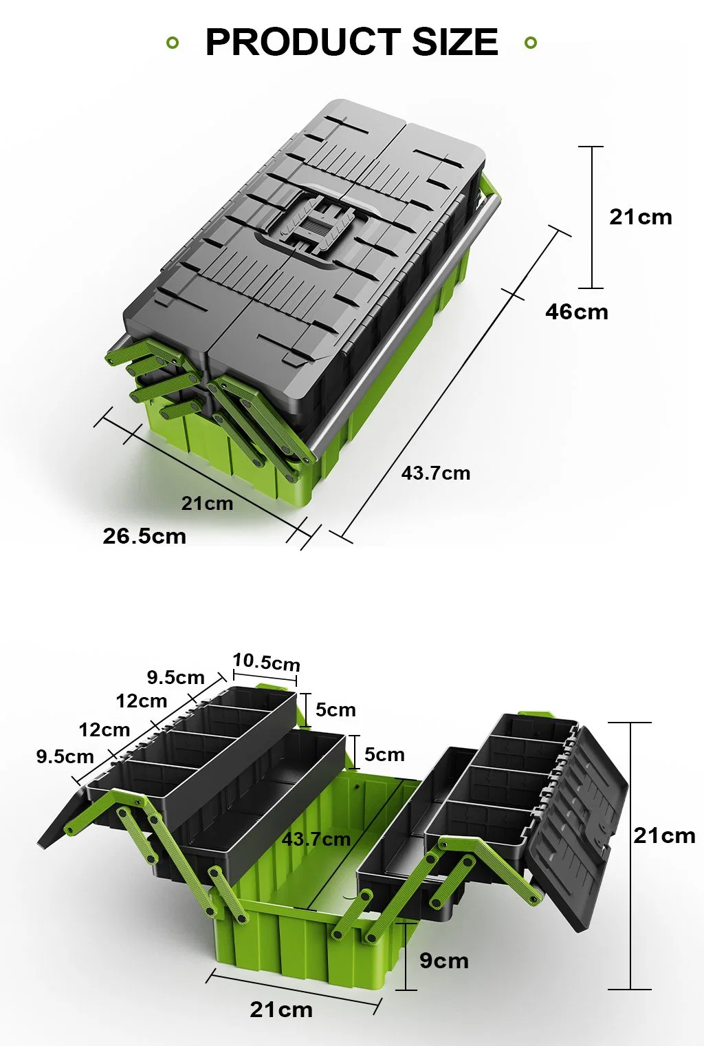 Factory Direct Foldable 18 Inch 3 Layers 5 Trays Mechanical Cantilever Plastic Toolbox with Double Handle