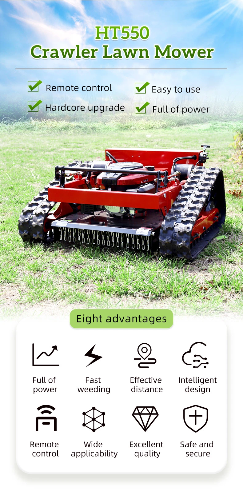 2022 New Crawler Remote Control Robot Lawn Mower/Grass Cutting Machine for Garden Farm Use