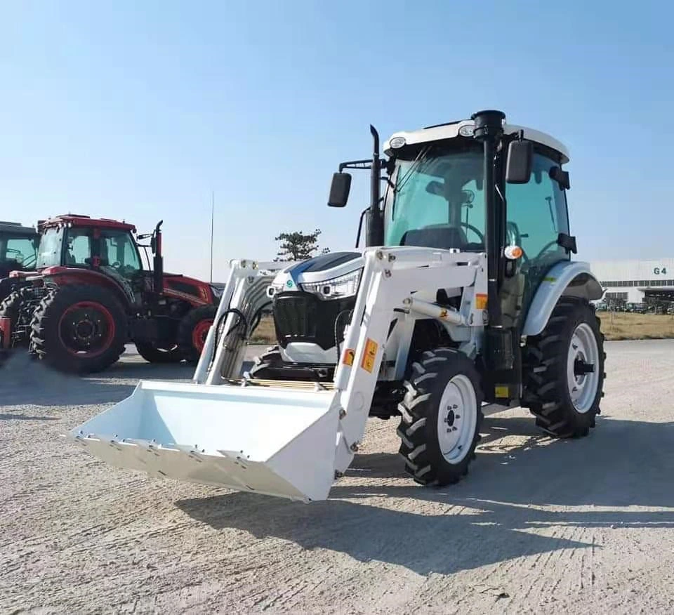 Hot Selling 604 60HP 4X4 4WD AC Cabin Agricultural Wheel Farm Tractor with Type 4in1 Bucket Front and Loader Backhoe