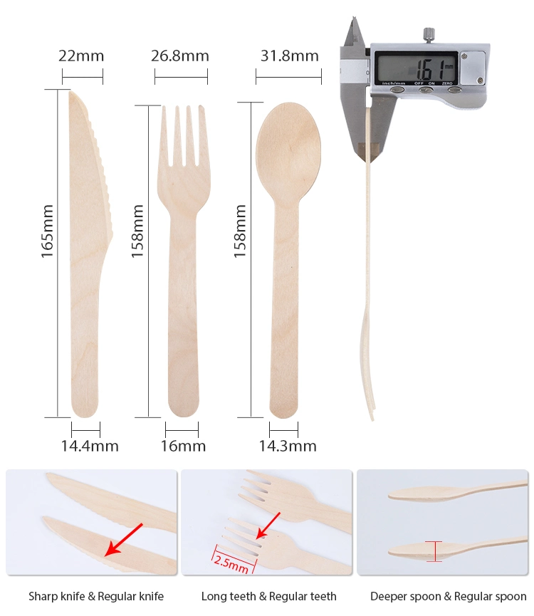 100% Natural Birch Wooden Cutlery Wooden Fork Spoon Knife