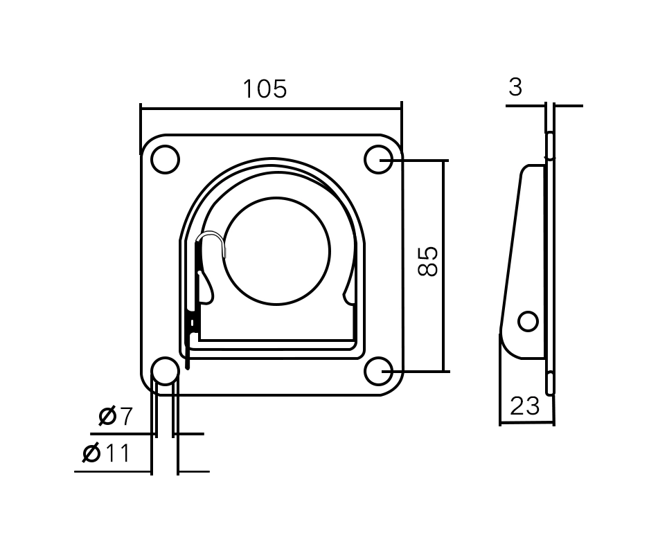 Hot Sale Carbon Steel Truck Body Parts Recessed Anchor Lashing D-Ring Car Parts Trailer Parts Die Forging Recessed Anchor Lashing Ring