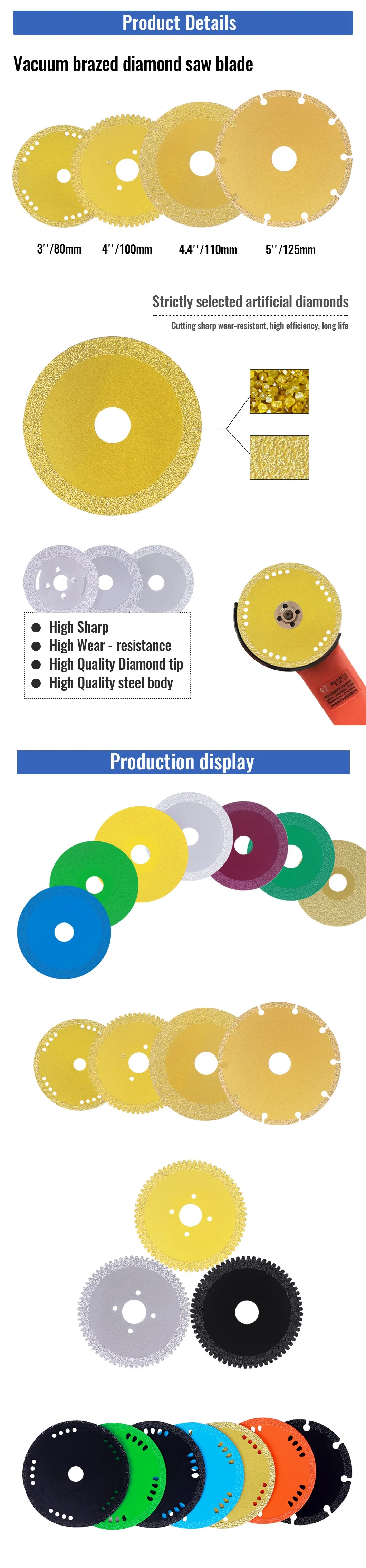 Long-Lasting Thin 100mm Vacuum Brazed Diamond Saw Blade for Glass Cutting Disc Circular Ceramic