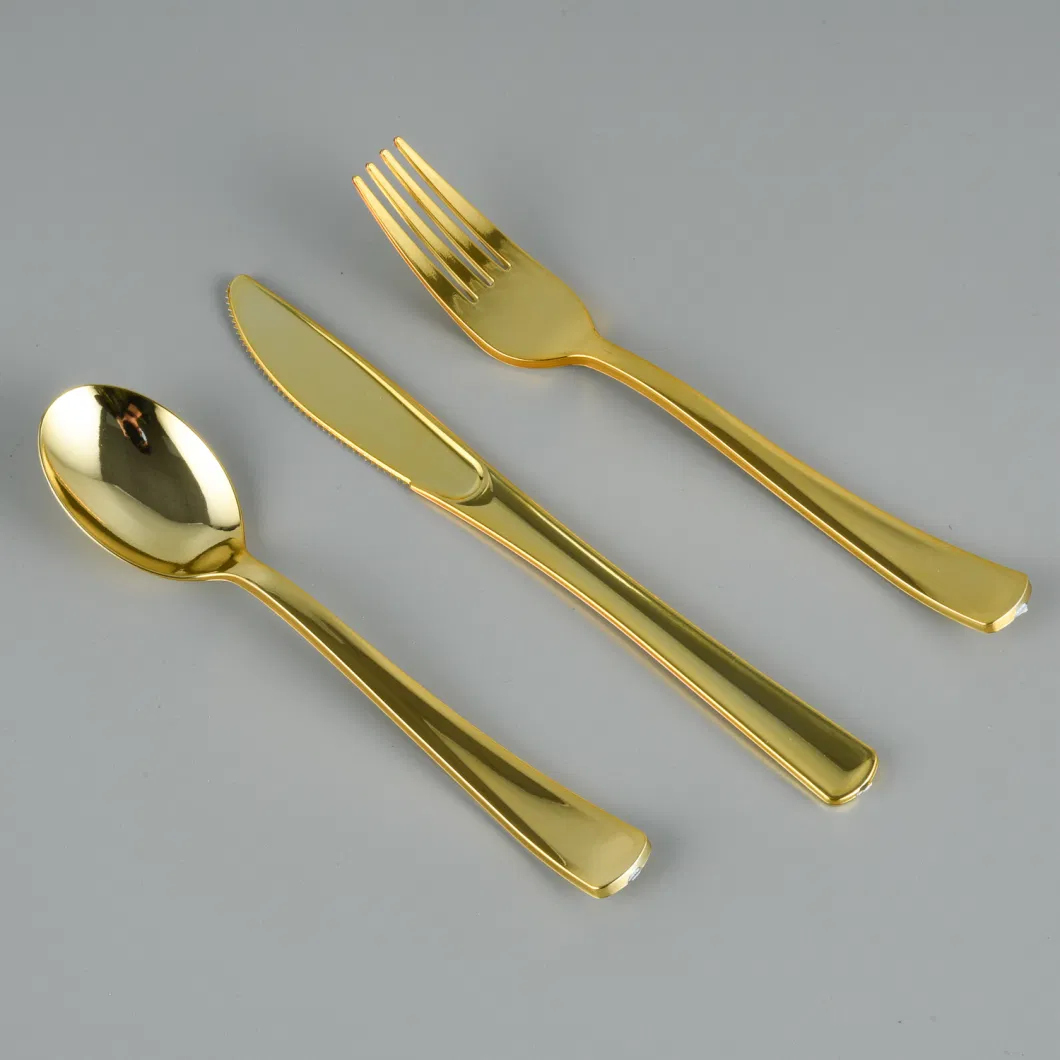 Wedding Party Rose Golden Cutlery Set Plastic Disposable Spoon Fork Knife for Party