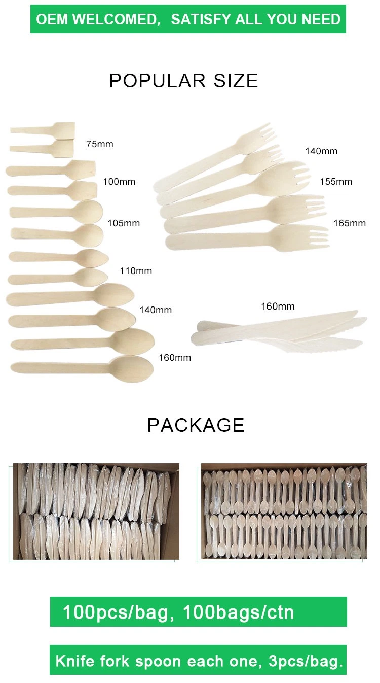 Environmental Birch Wood Made Spoon Fork Knife