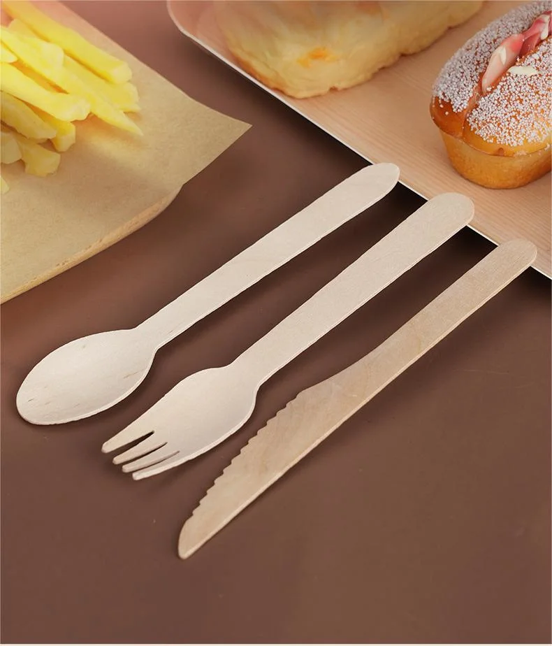 Custom Package Natural Birch Wood Biodegradable Party Cutlery Disposable Wooden Cutlery Spoon Fork Knife