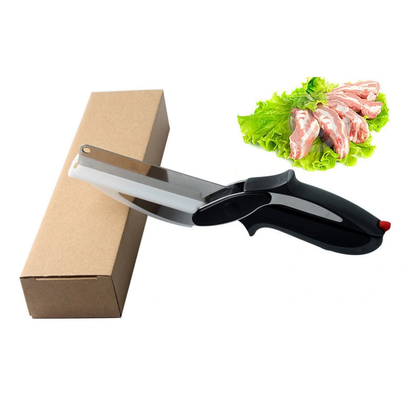 Stainless Steel Knife with Cutting Board Built-in 2-in-1 Clever Food Chopper Cutter Smart for Chopping Fruits, Vegetables, Meats, Cheese Kitchen Gadget Bl12092