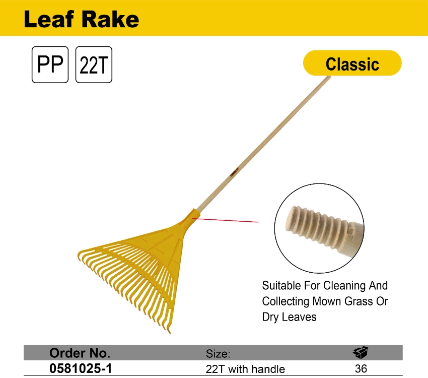 Crownman 22 Teeth Leaf Rake with Wooden Handle