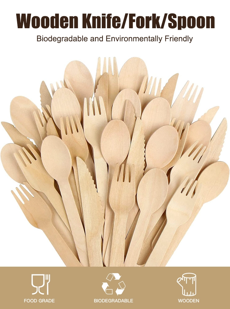 Eco-Friendly Factory Price Bulk Birch Wood Spoon Forks Knife Disposable Wooden Tableware