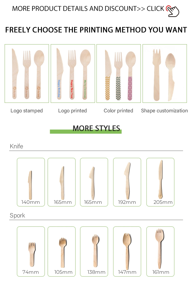 100% Natural Birch Wooden Cutlery Wooden Fork Spoon Knife