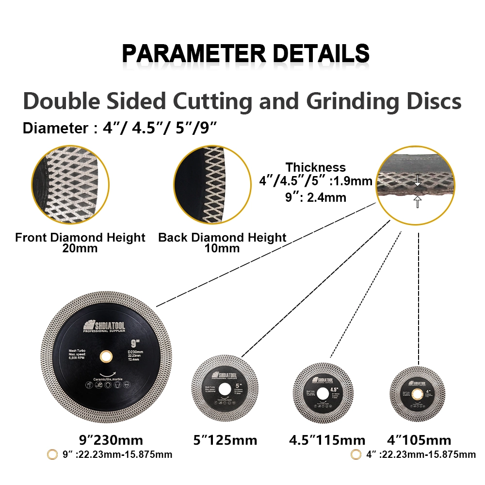 Dia 4&prime;&prime;/4.5&prime;&prime;/5&prime;&prime;/9&prime;&prime; Double Sides X Mesh Turbo Diamond Saw Blade Diamond Cutting Disc