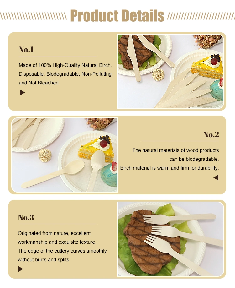 Eco-Friendly Factory Price Bulk Birch Wood Spoon Forks Knife Disposable Wooden Tableware